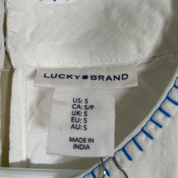 Lucky Brand New Short Linen Dress Size S White A-Line Embroidered - Picture 5 of 10
